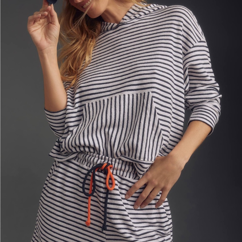 Sundry Black and White Striped Cover-Up with Orange Accents